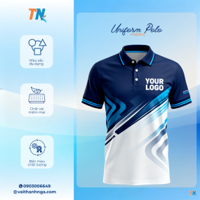 Áo Thun Đồng Phục Polo Xanh Navy – Trắng – Vải Cá Sấu Poly