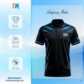 Áo Thun Đồng Phục Polo Đen Sọc Xanh – Vải Cá Sấu Poly