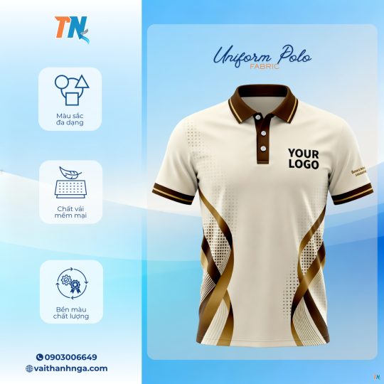 Áo Thun Đồng Phục Polo Kem Nâu – Vải Cá Sấu Poly Cao Cấp