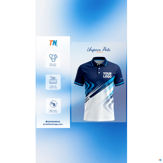 Áo Thun Đồng Phục Polo Xanh Navy – Trắng – Vải Cá Sấu Poly