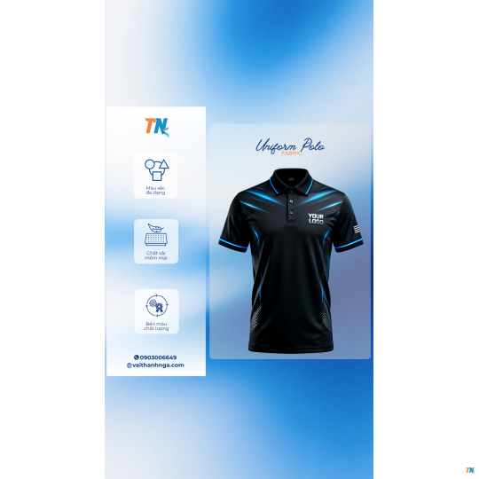 Áo Thun Đồng Phục Polo Đen Sọc Xanh – Vải Cá Sấu Poly